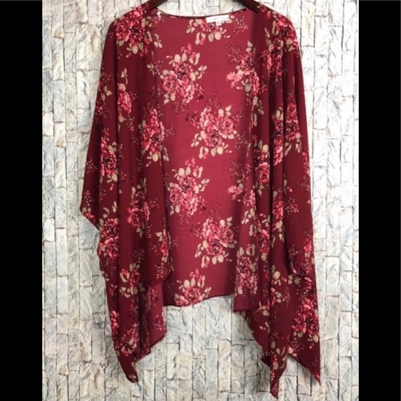 NWT💫Moa Moa Wine Floral Shawl Kimono - Picture 1 of 8